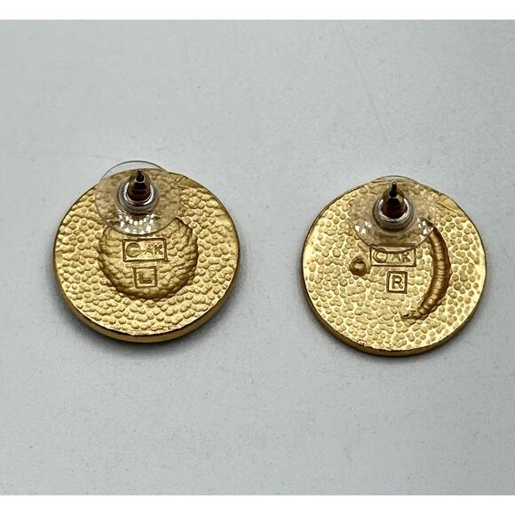 Vintage Ann Klein Sun Moon Celestial Matte Gold Tone Post Earrings 1” Diameter - Picture 5 of 6